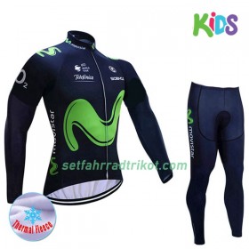 Radbekleidung Radtrikot Langarm + Lang Radhose 2017 Movistar Team Kinder Winter Thermal Fleece N001